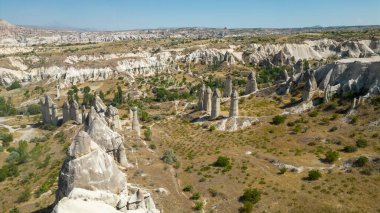 Peri bacaları. Kapadokya 'daki peri bacaları. Hava görüntüsü. Türkiye turizm merkezleri