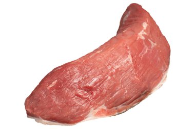 Çiğ göz eti. Kasap ürünleri. Beyaz arka planda soyutlanmış çiğ sığır eti.