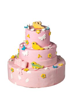 Beyaz arkaplanda izole edilmiş doğum günü pastası tasarımı