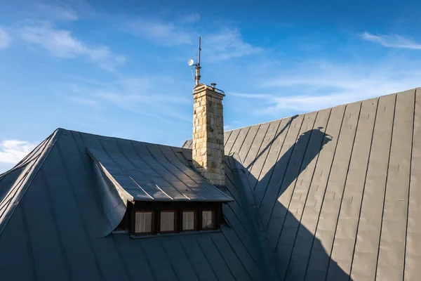 Hipped Roof Roof Window Dormer Covered Grey Metal Seam Sheet Royalty Free Stock Photos