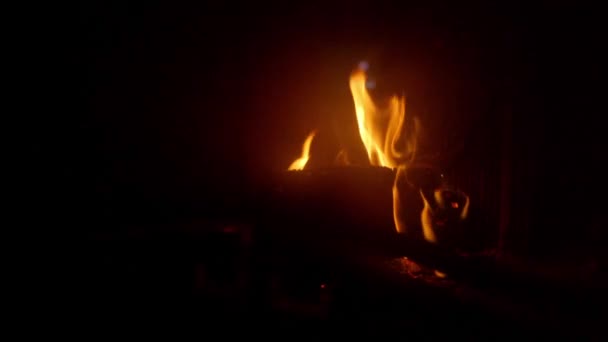 Oheň Krbu Spalování Dřeva Detailní Záběr — Stock video