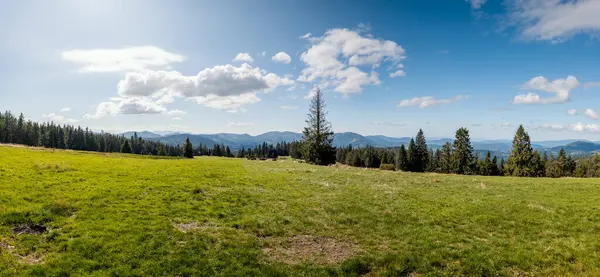 Beautiful Panorama Beskid Mountains View Krawcow Wierch Mountain Meadow Beskid Royalty Free Stock Images