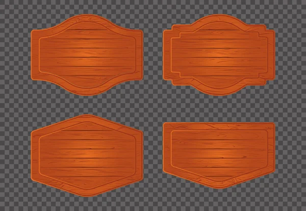 Panel Vector Dibujos Animados Madera Retro Juego Naranja Conjunto Interfaz — Vector de stock