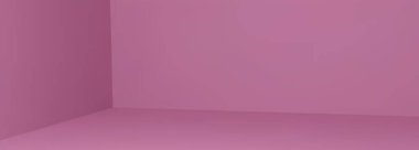 Stüdyonun soyut arka planında pembe köşeli oda. İç tasarım için 3D pastel doku. Boş model sahnesi. Renkli duvar kağıdı illüstrasyonunda sergi ya da reklam için modern panorama.