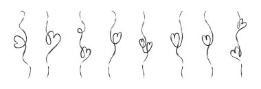 Kalp çizgisi çerçevesini seviyorum. Düğünün zarif çizimleri için sanat eseri çizimi bölücüsü. Basit, ince karalama motifli romantik bir süs. Dekoratif yatılı için doğrusal grunge mürekkep ögesi