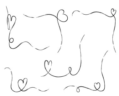 Kalp çizgisi. Karalama el, aşk sanatı sınırını düğün dekorasyonu için sürekli vuruşla çizdi. Soyut romantik köşe motifi. Kart için zarif karalama ögesini ayır. El yapımı mürekkep tasarımı