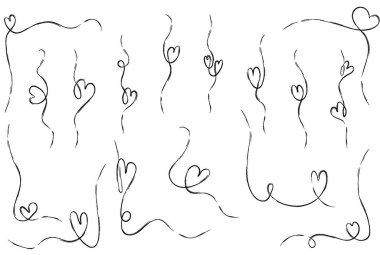 Karalama kalp çerçevesi. Aşk vektörü geçmişi için el çizimi sanat. Düğün sınır süsü. Basit dekoratif ince tasarım ve karalama sitili. Devamlı motif konsepti. Klasik romantik kart köşesi