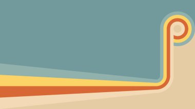 Geçmişe dönük gökkuşağı çizgisi. 70 'lerin harika dalga desenli grafik tasarımı. İlginç perspektif popüler sanat duvar kâğıdı ve modaya uygun estetik. Psikedelik ve dinamik renk şeridi şekilli girdap ve yol akışı bg