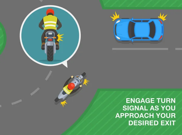 Ασφαλείς Κανόνες Οδήγησης Μοτοσικλέτας Και Συμβουλές Ενεργοποιήστε Φλας Στροφής Καθώς — Διανυσματικό Αρχείο