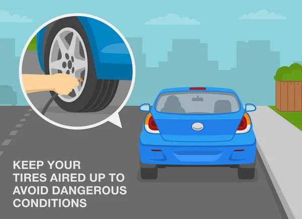 Ασφαλείς Συμβουλές Οδήγησης Και Κανόνες Κρατήστε Ελαστικά Σας Αερίζονται Για — Διανυσματικό Αρχείο