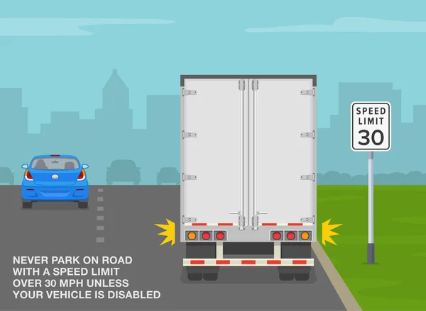 Κανόνες Και Συμβουλές Οδήγησης Βαρέων Οχημάτων Ποτέ Μην Παρκάρετε Δρόμο — Διανυσματικό Αρχείο