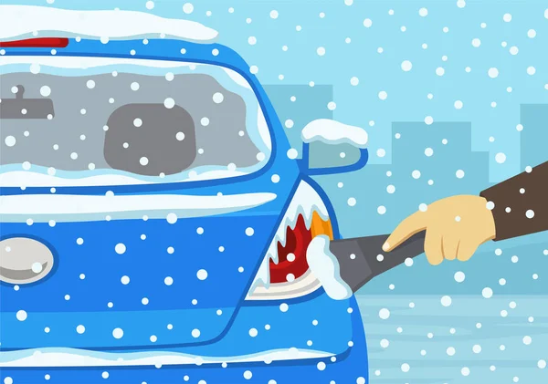 Sicheres Autofahren Regeln Und Tipps Wintersaisonfahren Nahaufnahme Einer Hand Die — Stockvektor