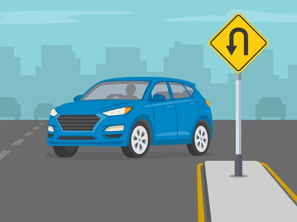 Segnale Del Regolamento Del Traffico Guida Auto Sicurezza Suv Blu — Vettoriale Stock