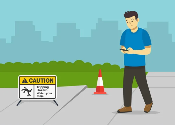 Regras Dicas Segurança Para Pedestres Personagem Masculino Jovem Usando Celular —  Vetores de Stock