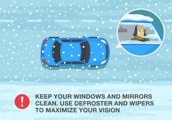 Winter Season Safe Car Driving Tips Rules Keep Your Windows — Stock Vector