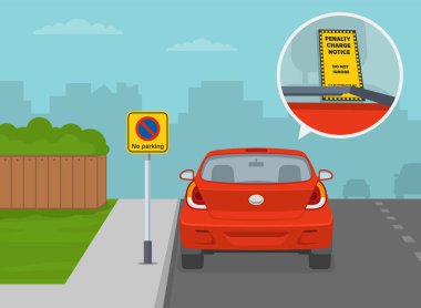 British outdoor parking rules. Close-up view of violation ticket on the windshield. 