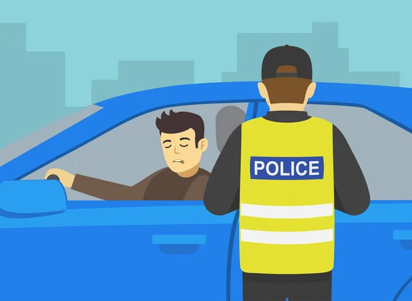 Teste Drogas Álcool Estrada Polícia Trânsito Encosta Condutor Bêbado Com —  Vetores de Stock