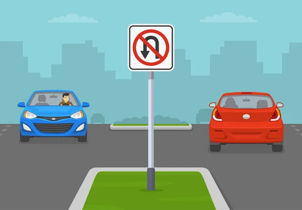 分道行车 并设有 禁止掉头 交通标志 高速公路 高速公路 高速公路上的交通规则 平面矢量图解模板 — 图库矢量图片