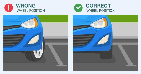 Regole Consigli Parcheggio All Aperto Auto Parcheggiata Con Ruote Girate — Vettoriale Stock