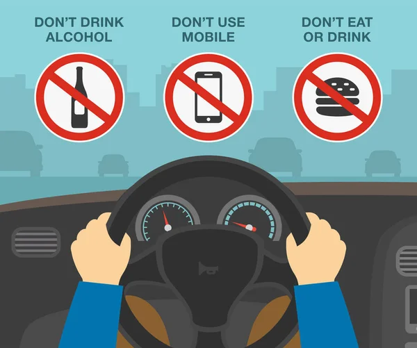 Consigli Regole Guida Sicure Mani Che Tengono Volante Non Bere — Vettoriale Stock