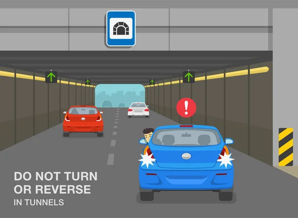 Bezpečné Jízdní Tipy Pravidla Omezení Tunelu Auto Zálohuje Vysokorychlostním Tunelu — Stockový vektor