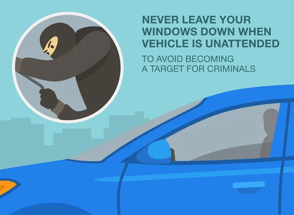 Συμβουλές Ασφαλείας Κλοπής Αυτοκινήτου Ποτέ Μην Αφήνετε Παράθυρα Κάτω Όταν — Διανυσματικό Αρχείο