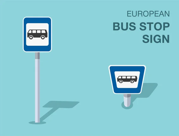 Κανόνες Κυκλοφοριακής Ρύθμισης Απομονωμένη Ευρωπαϊκή Πινακίδα Στάσης Λεωφορείου Μπροστά Και — Διανυσματικό Αρχείο