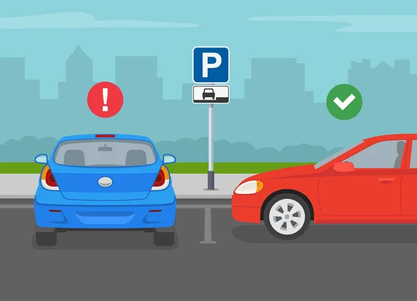 Venkovní Parkovací Tipy Pravidla Pohled Zezadu Zezadu Správné Nesprávné Zaparkované — Stockový vektor