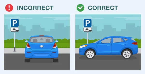 Regler För Parkering Utomhus Bak Och Sidovy Korrekt Och Felaktig — Stock vektor