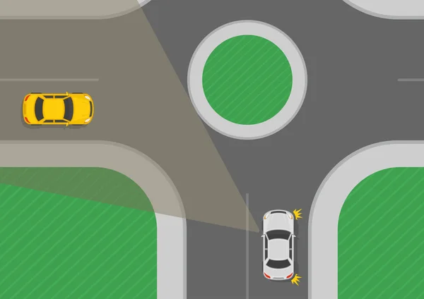 安全な運転のヒントや交通規制のルール ドライバーは 道路がオープンラウンドで交通に近づくことから明確であることを見ることができるかもしれません 最上階だ 平面ベクトル図テンプレート — ストックベクタ