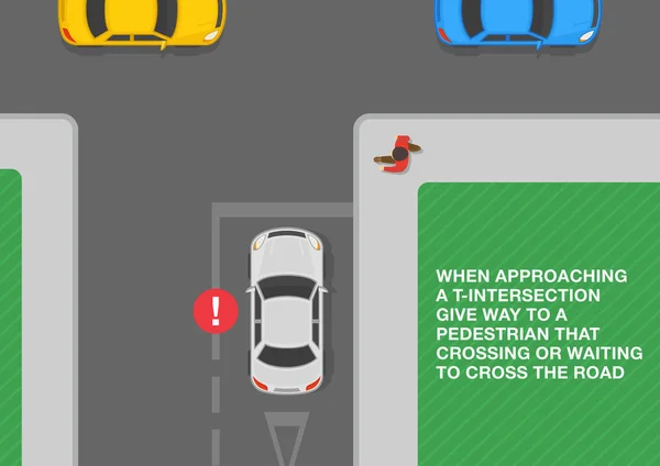 Güvenli Sürüş Ipuçları Trafik Kuralları Şaretli Kavşaklarında Geçmeyi Bekleyen Geçmeyi — Stok Vektör