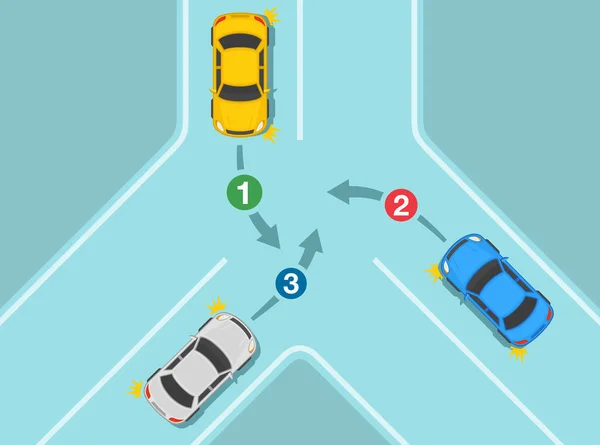 Veilige Rijtips Verkeersregels Prioriteit Kruising Bovenaanzicht Van Een Verkeersstroom Template — Stockvector
