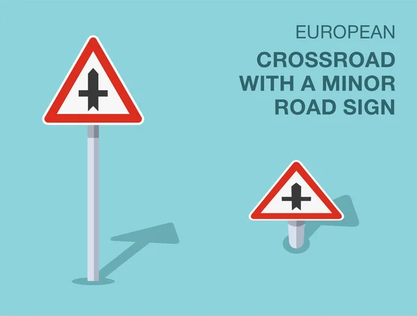 Traffic Regulation Rules Isolated European Crossroad Minor Road Sign Front — Stock Vector