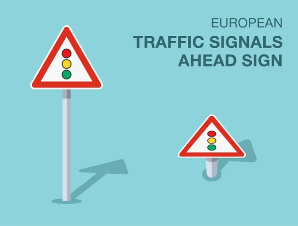 stock vector Traffic regulation rules. Isolated european traffic signals ahead sign. Front and top view. Flat vector illustration template.