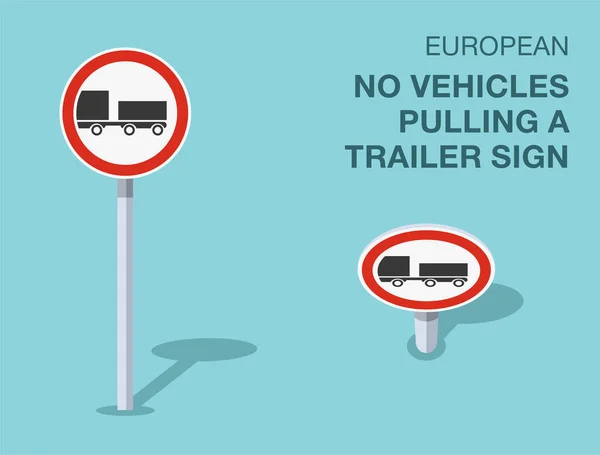 Traffic Regulation Rules Isolated European Vehicles Pulling Trailer Sign Front — Stock Vector