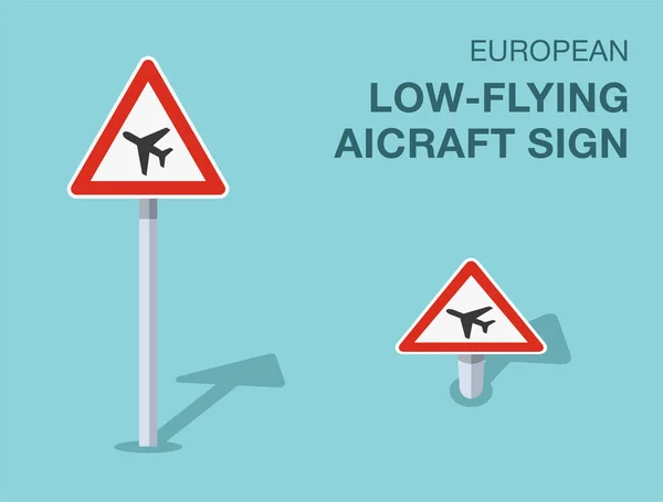 Traffic Regulation Rules Isolated European Low Flying Aircraft Sign Front — Stock Vector
