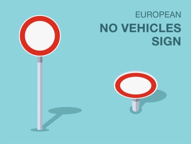 Trafik yönetmeliği kuralları. İzole Avrupa 'da araç izi yok. Ön ve üst manzara. Düz vektör resimleme şablonu.