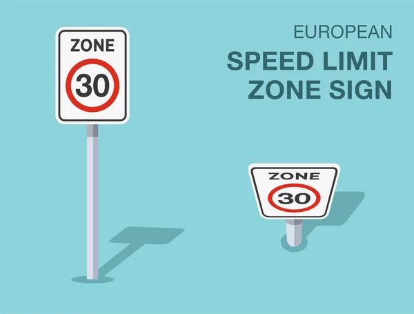 Traffic Regulation Rules Isolated European Speed Limit Zone Sign Front — Stock Vector