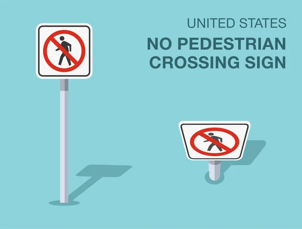 交通规则 孤立的美国没有人行横道标志 前视图和前视图 平面矢量图解模板 — 图库矢量图片