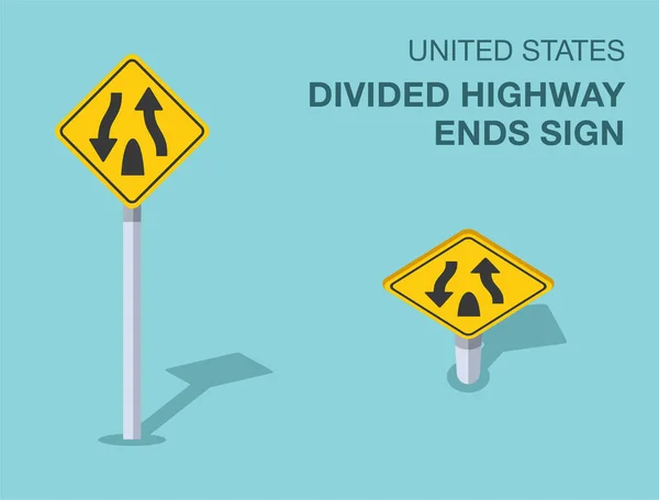 Traffic Regulation Rules Isolated United States Divided Highway Ends Sign — Stock Vector