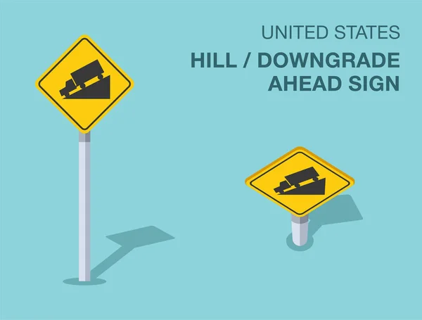 Verkehrsregeln Isolierte Vereinigten Staaten Hügel Oder Herabstufung Vor Zeichen Ansicht — Stockvektor