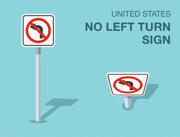 Regras Trânsito Isolado Estados Unidos Não Sinal Volta Esquerda Vista — Vetor de Stock