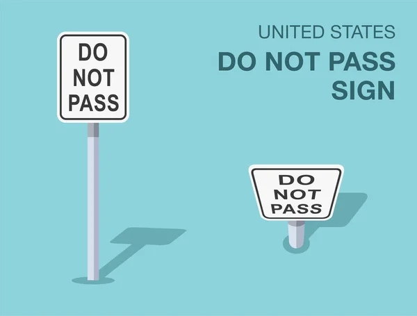 交通规则 孤立的美国不会通过标牌 前视图和前视图 平面矢量图解模板 — 图库矢量图片