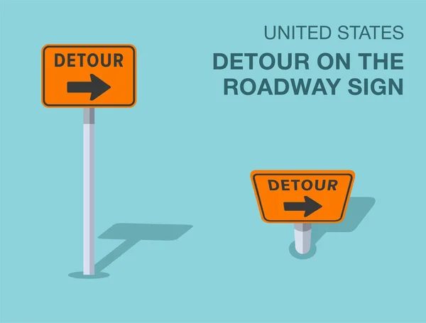 Traffic Regulation Rules Isolated United States Detour Roadway Sign Front — Stock Vector