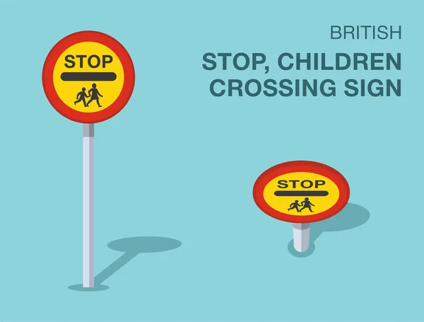 Verkehrsregeln Vereinzelt Halten Briten Kinder Überqueren Schilder Ansicht Von Vorne — Stockvektor