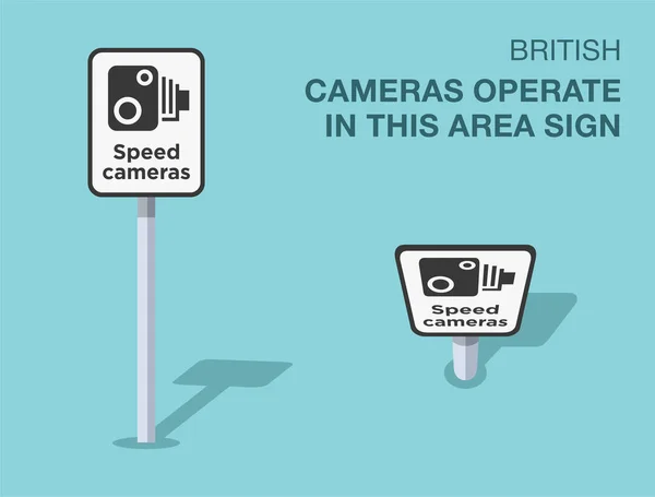 Przepisy Ruchu Drogowego Odizolowane Brytyjskie Kamery Działają Tym Rejonie Widok — Wektor stockowy