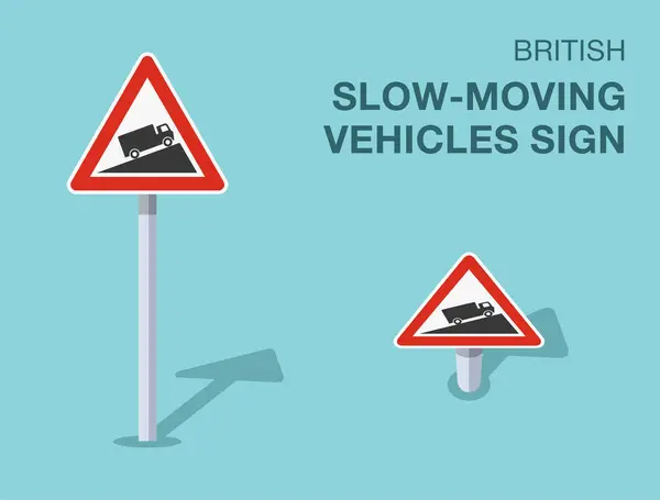 stock vector Traffic regulation rules. Isolated British slow-moving vehicles sign. Front and top view. Flat vector illustration template.