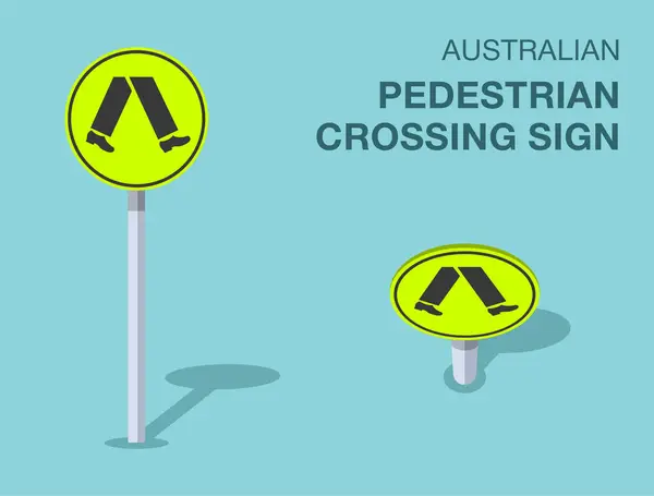 Traffic Regulation Rules Isolated Australian Pedestrian Crossing Sign Front Top — Stock Vector