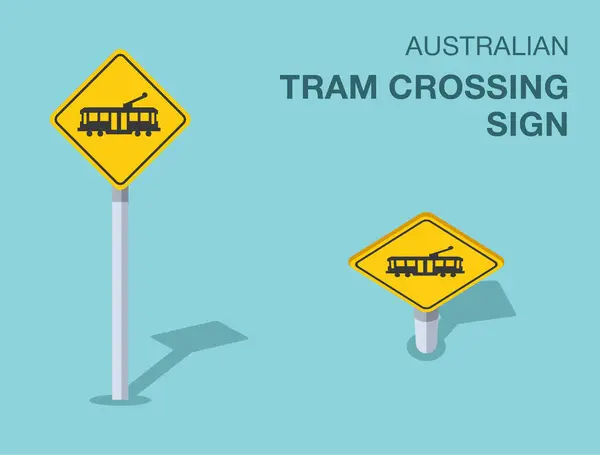 Traffic Regulation Rules Isolated Australian Tram Crossing Sign Front Top — Stock Vector
