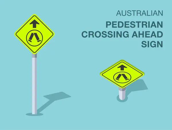 Traffic Regulation Rules Isolated Australian Pedestrian Crossing Ahead Sign Front — Stock Vector